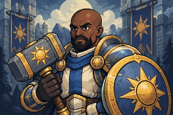 Paladin in blue and gold armour